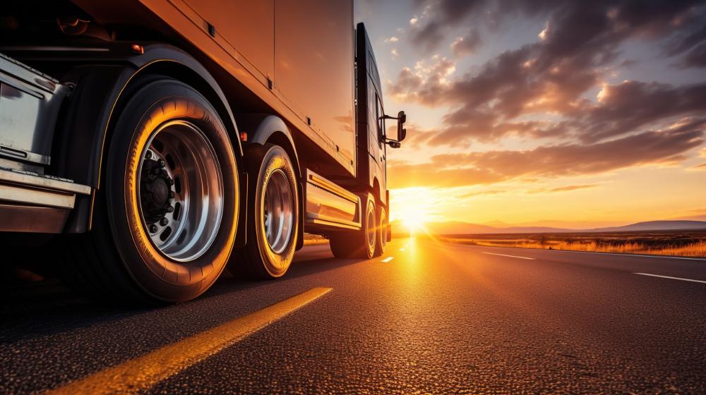 roue camion couché de soleil